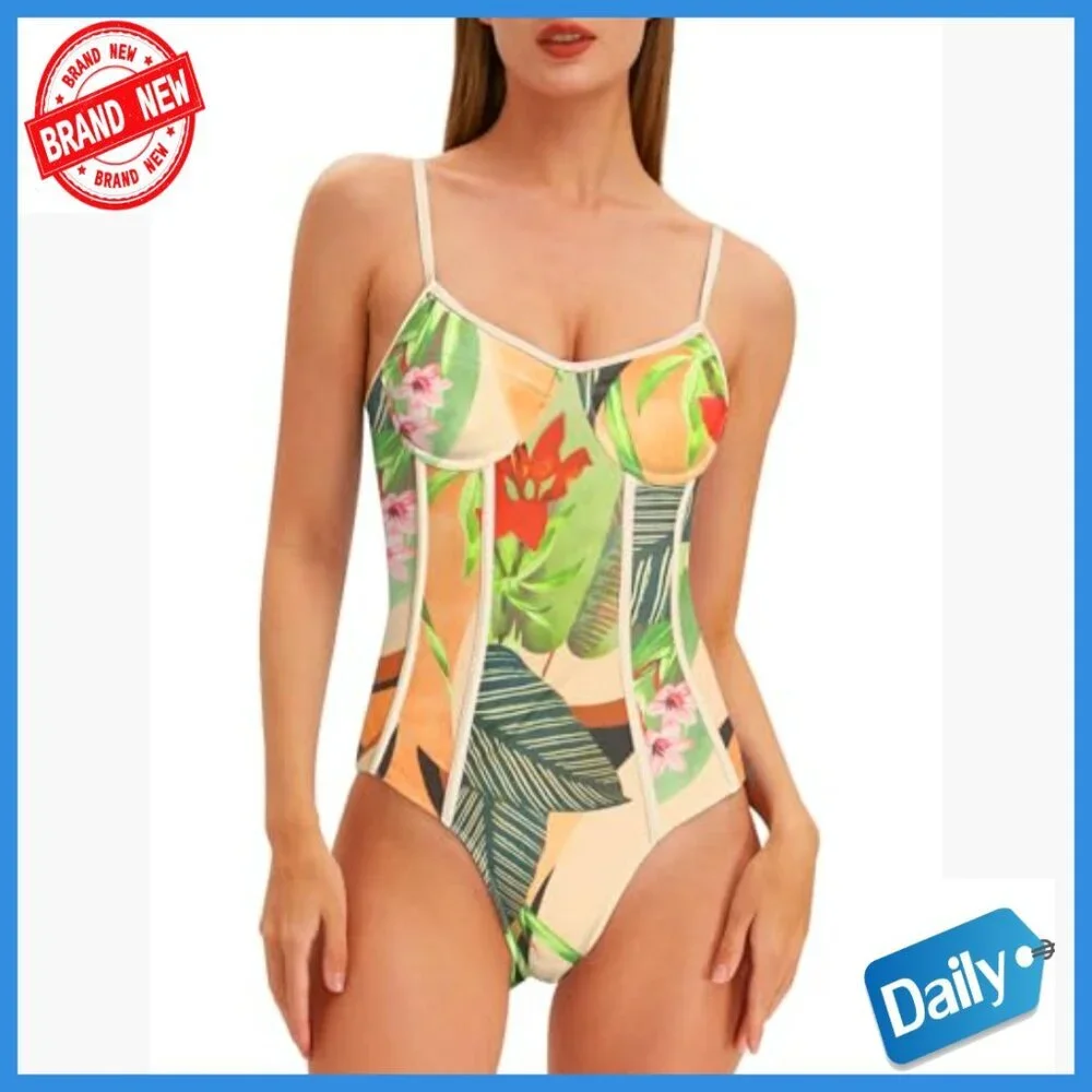 Floral One Piece Swimsuit with Sarong Cover Up Set Medium